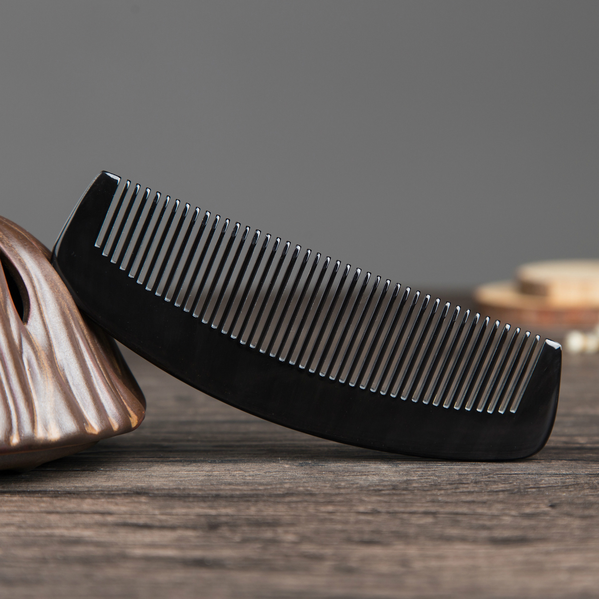 精品黑牛角梳月梳15月手工艺梳天然 黑水牛美发梳卷发粗齿