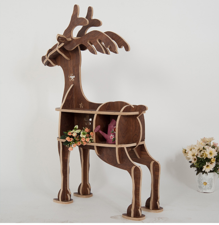 创意梅花鹿书架动物造型家具玄关桌动物置物架落地边几桌橱窗摆件