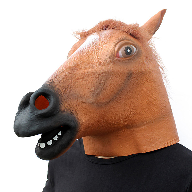 黑马头面具 万圣节 化妆舞会演出masquerade乳胶动物道具厂家直销