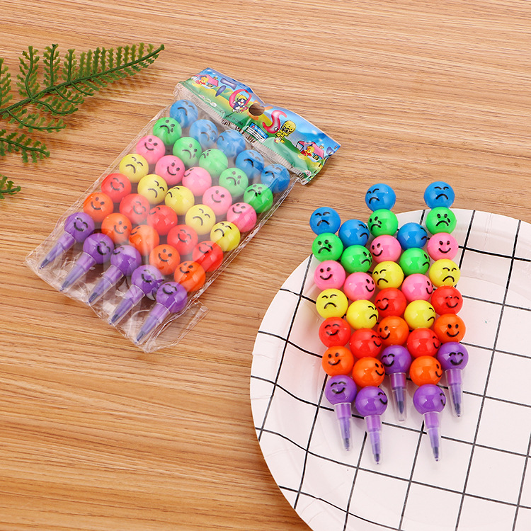 Creative Stationery Cartoon Student Sugar-Coated Haws on a Stick 7 Colors Graffiti Crayon Cute Expression Smiley Pencil Sharpening-Free Pencil