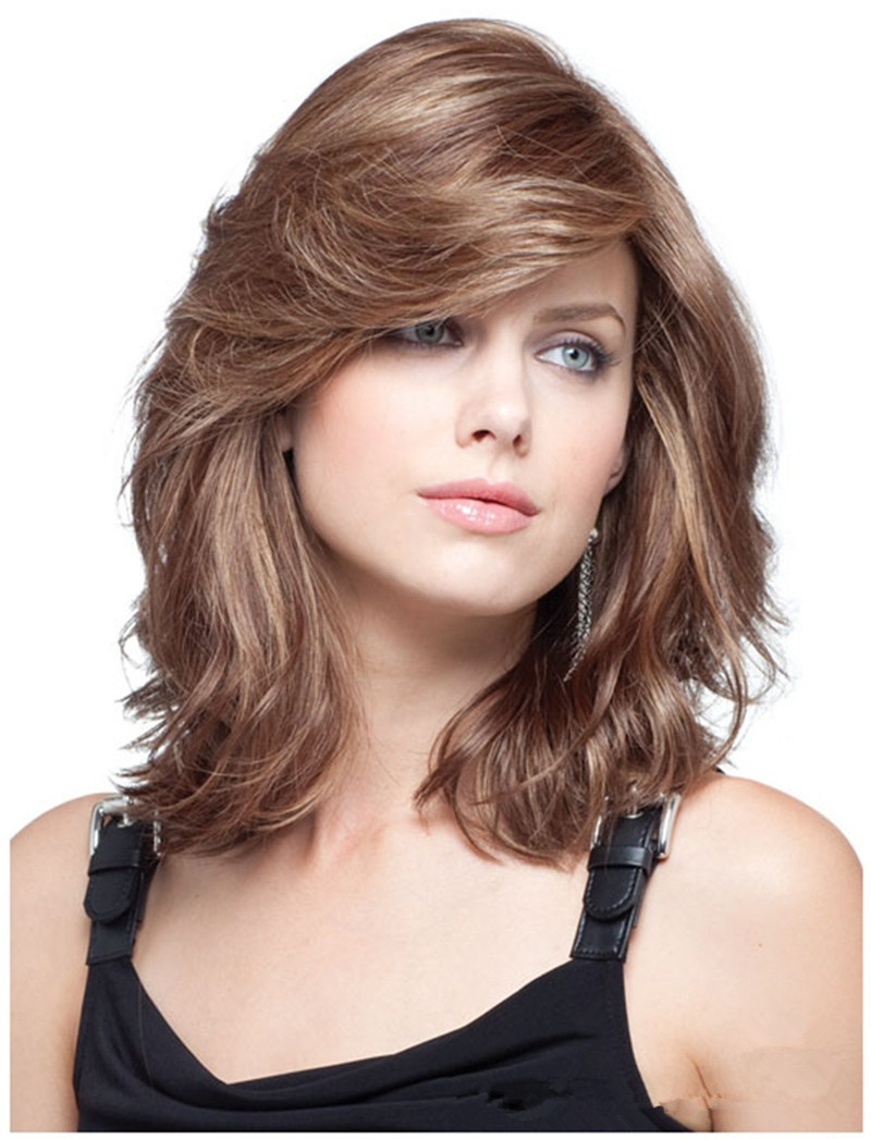 外贸欧美假发 女士斜刘海梨花头中长卷发高温丝耐热化纤头套现货