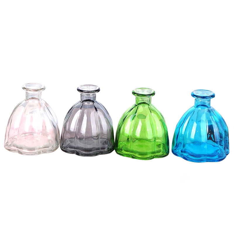 创意小口玻璃瓶精致小花瓶单只插花花器摆件透明彩色玻璃容器装饰