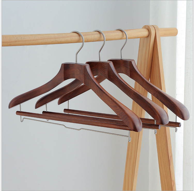 恒曼 服装店实木衣架复古大衣架原木色木质衣撑衣挂子