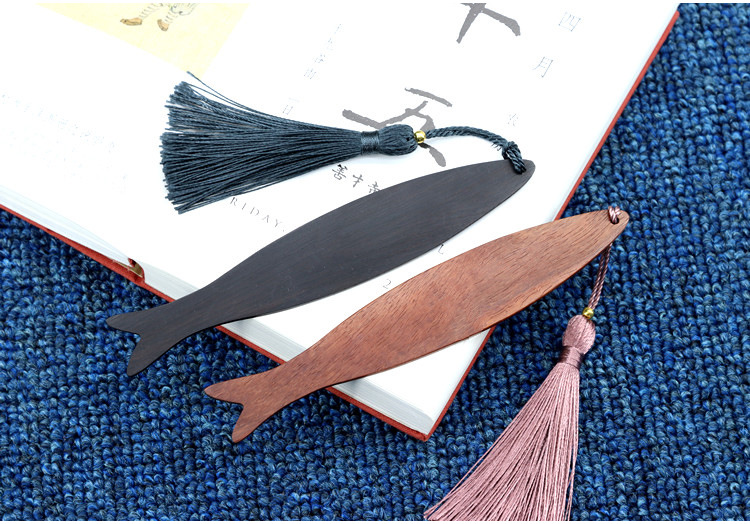 上尚鱼笺红木中国风古典木质黑檀书签 可定制刻字 七夕教师节礼品