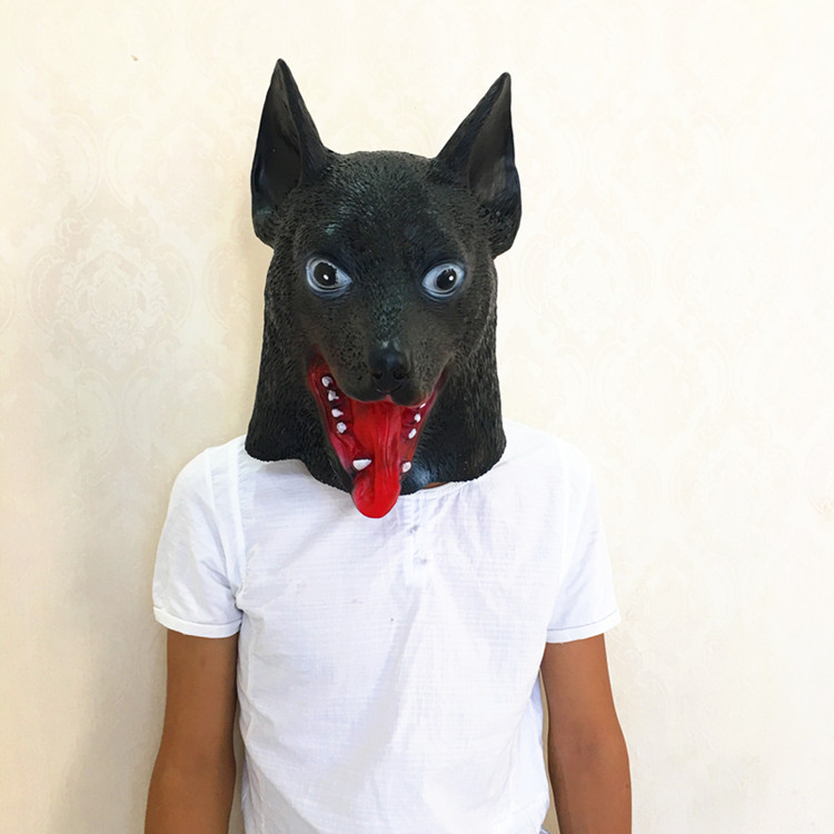 厂家直销可爱狼狗头套 万圣节乳搪胶黑狗头面具 特价热卖动物头套