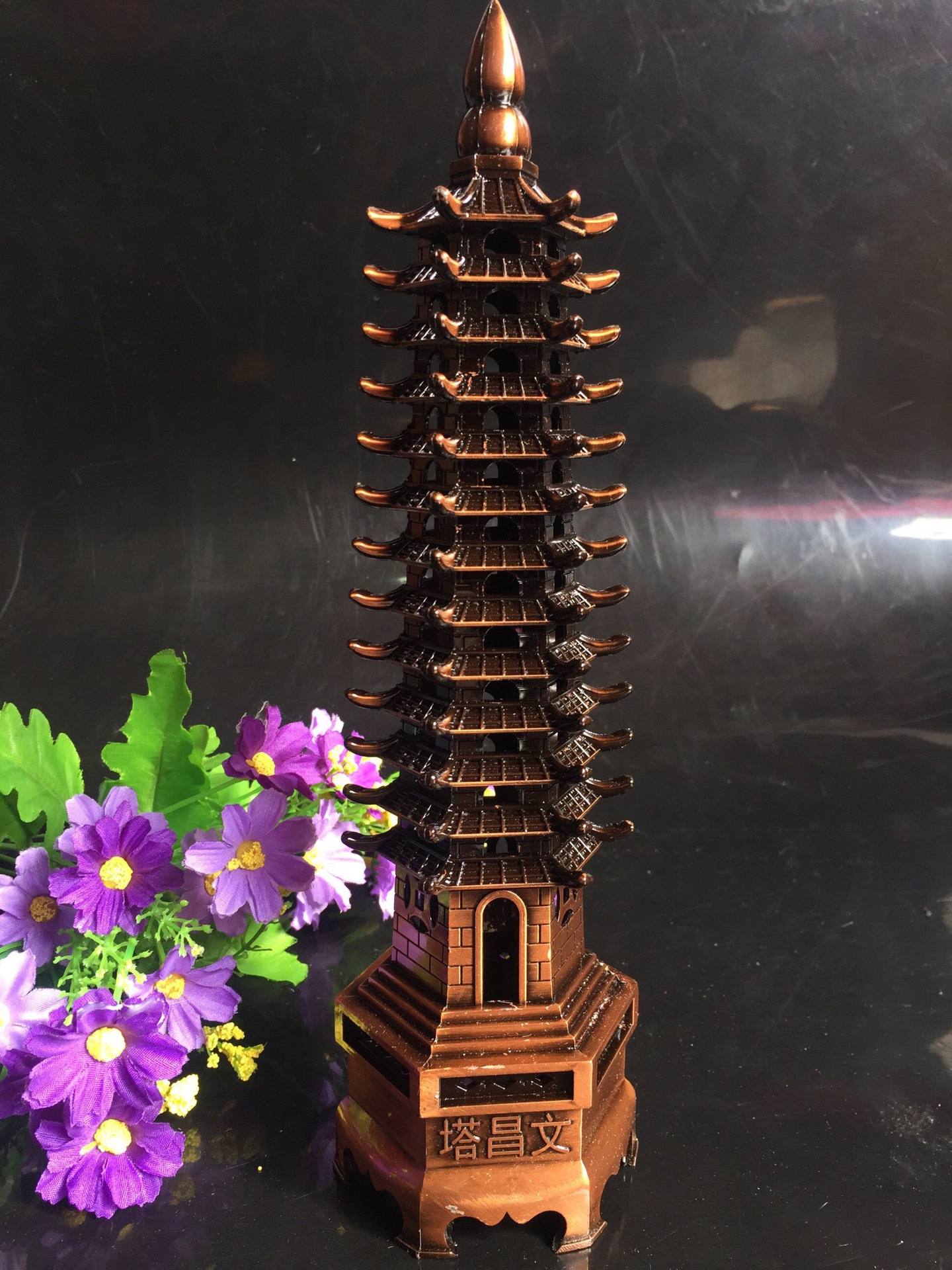 13层金属文昌塔 复古合金十三层玲珑宝塔 家居风水摆件书房装饰品