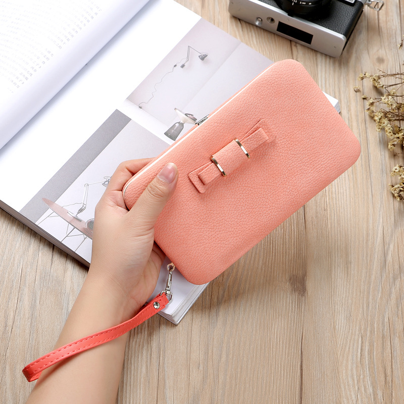 2023 New Cross-Border Korean Women's Wallet Bow Magnetic Snap Box Bag Multiple Card Slots Pu Purse Clutch