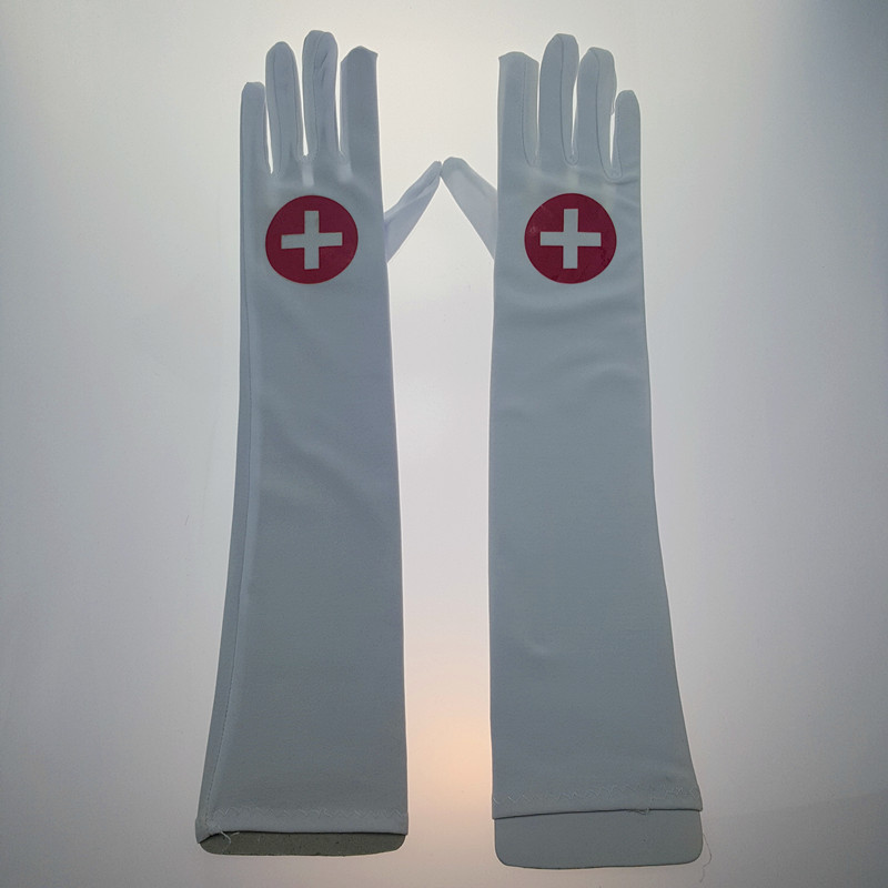 护士白手套 万圣节服饰配件用品白护士医生长手套色丁布手套直销