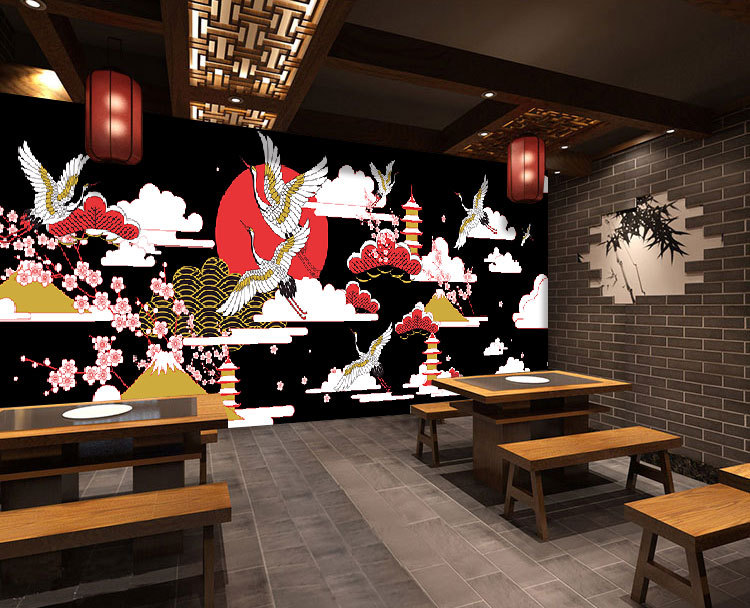 定制3d日本樱花仕女图壁画 日本料理餐厅 寿司店个性装饰背景墙
