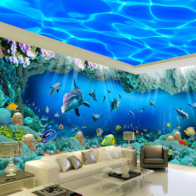海洋海底世界儿童主题房壁纸酒店3d大型无缝客厅电视背景墙纸壁画