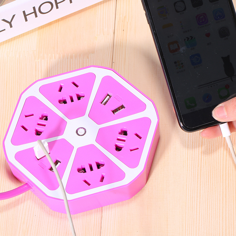 1.8 M 4usb Charging Color Gift Box Foreign Trade Export Creative New Charging Hexagonal Fruit Socket