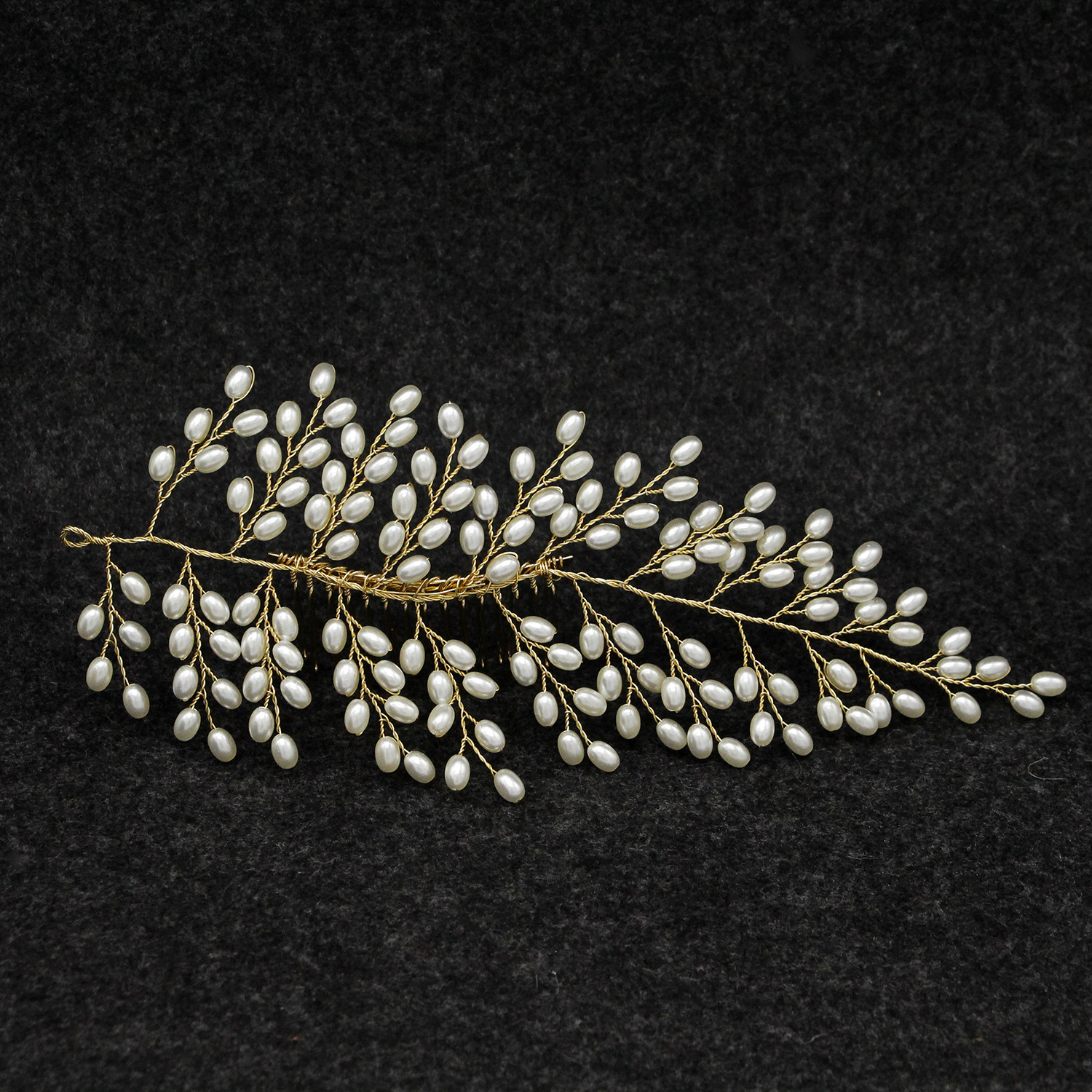 外贸跨境新娘手工珍珠树叶子造型发梳 铜丝镀金色婚纱头发饰