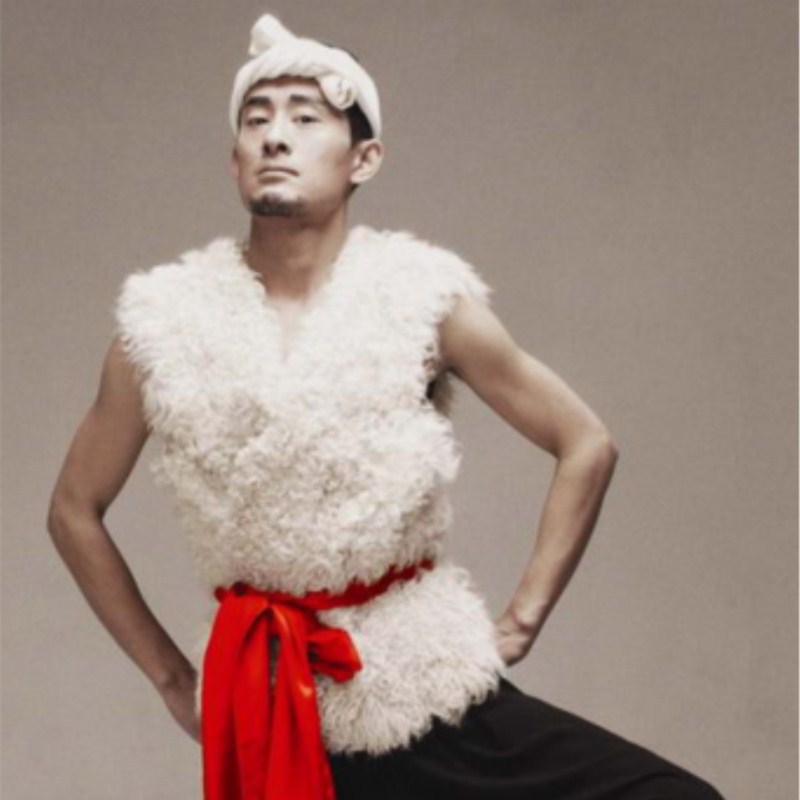 儿童阿宝同款年庆演出服陕北老农民白色羊绒马甲安塞腰鼓服装配饰