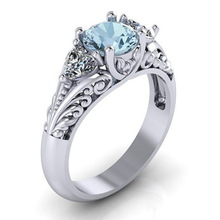 钻石戒指 wish热卖饰品 新款欧美蓝宝石订婚戒指 创意款情侣戒指