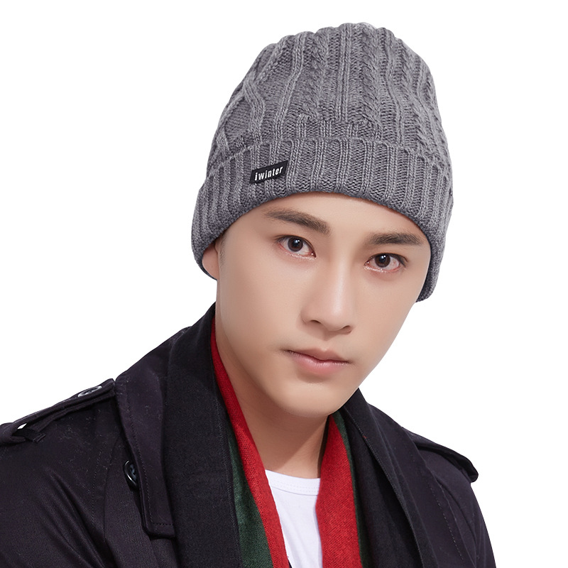 2020新款简约毛线帽子男士秋冬季韩版潮针织帽加绒加厚包头套头帽