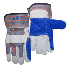 AP友盟原色加彩蓝色半皮手套 加厚双层劳保手套 耐用搬运机械手套