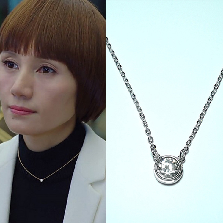 925银我的前半生罗子君马伊俐同款项链单钻方钻吊坠锁骨链女时尚