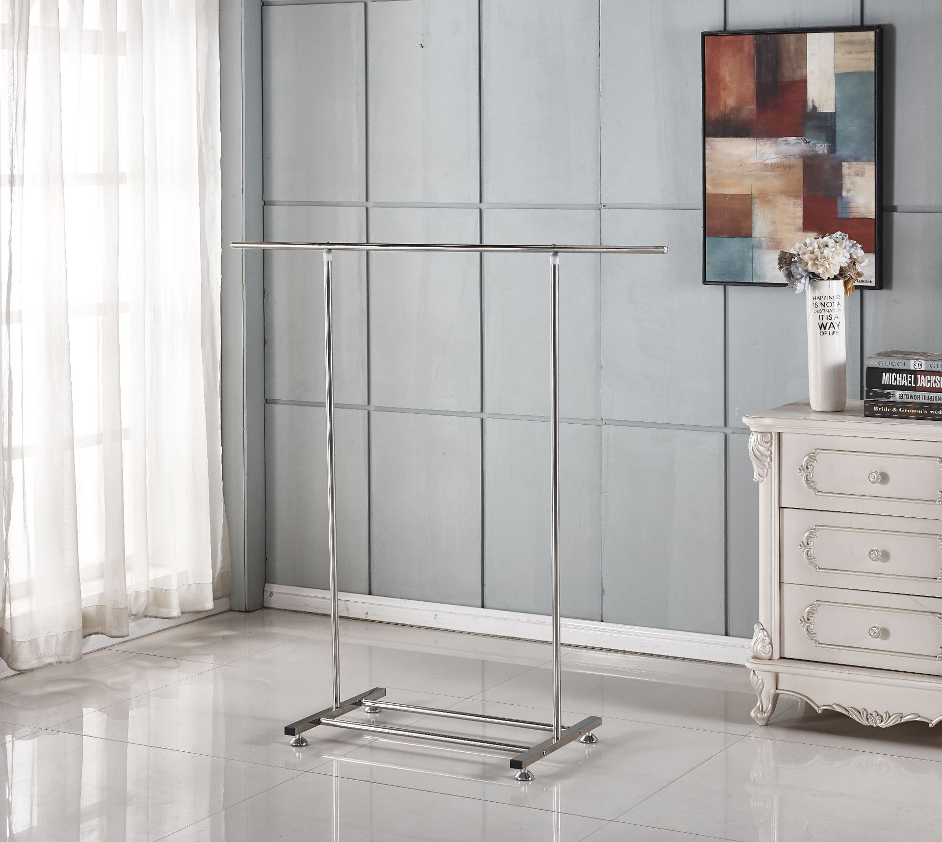 晾衣架落地单杆式 不锈钢伸缩凉衣架晒架室内外晒衣被挂衣架