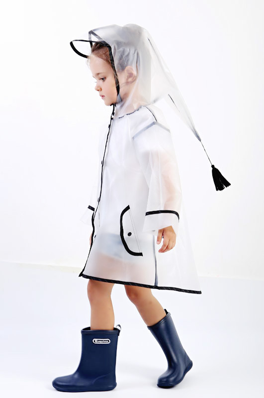 enbihouse正品儿童透明雨衣雨披 时尚半透明雨衣雨披连帽二色现货