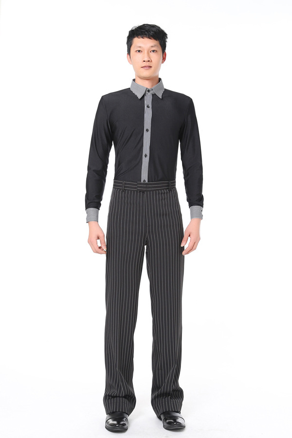 男士成人拉丁舞蹈裤广场舞裤国标恰恰摩登交谊舞裤拉丁经典条纹裤