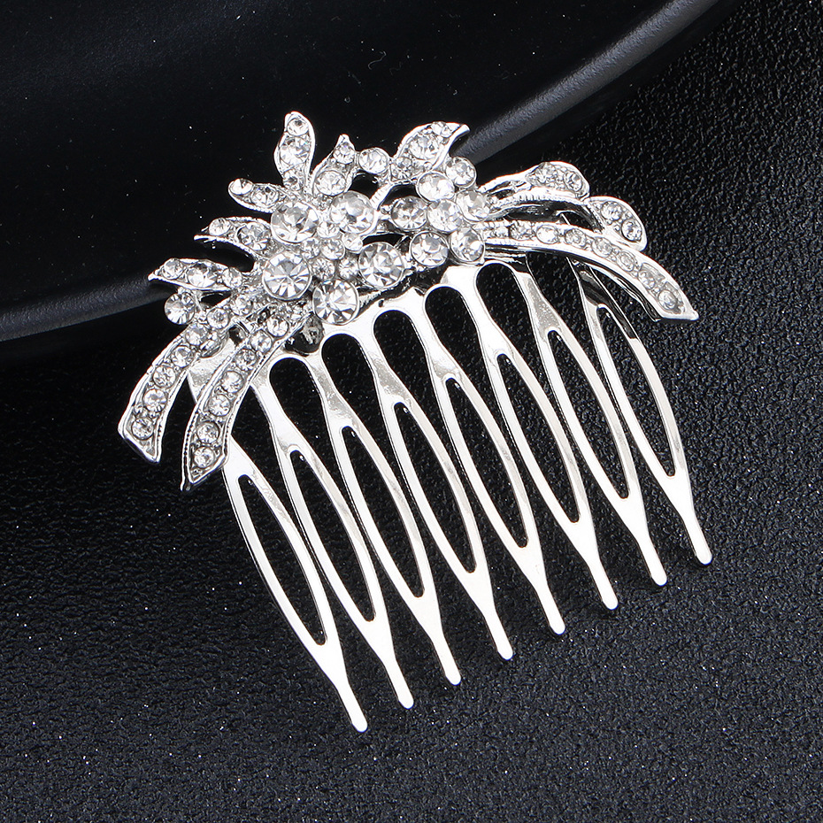 欧美日常女士发梳头饰 镶钻合金盘发插梳 新娘饰品婚礼发饰批发