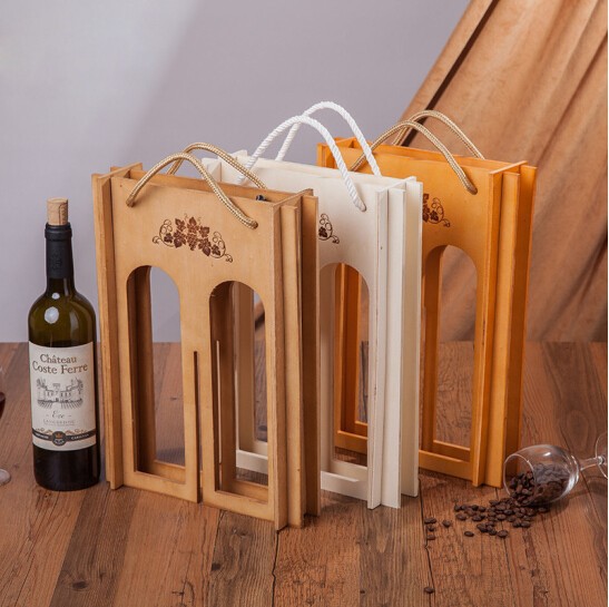 diy红酒架红酒包装盒定做设计热销双瓶镂空红酒木盒红酒架