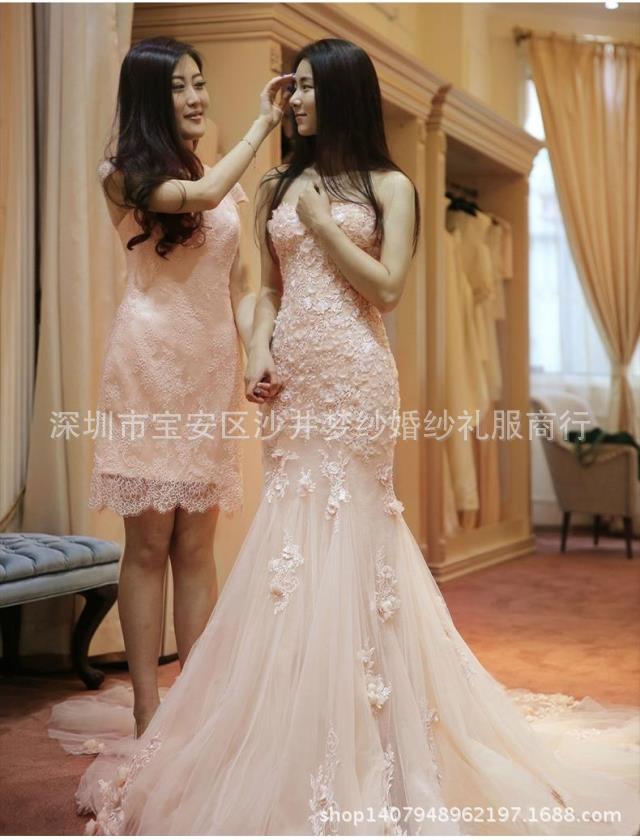 婚纱2020新款韩式一字肩婚纱新娘抹胸鱼尾婚纱夏季小拖尾修身花朵