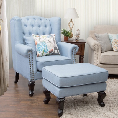 美式乡村布艺老虎椅可拆洗沙发椅休闲高背椅单人位小户型客厅家具