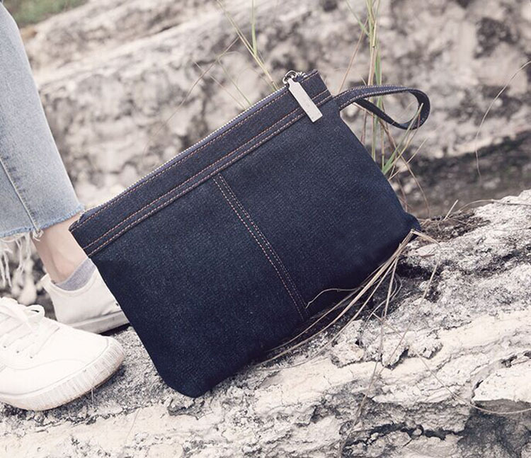 工厂定制日个性韩版牛仔布手拿包 手机零钱包简约文艺女手抓包