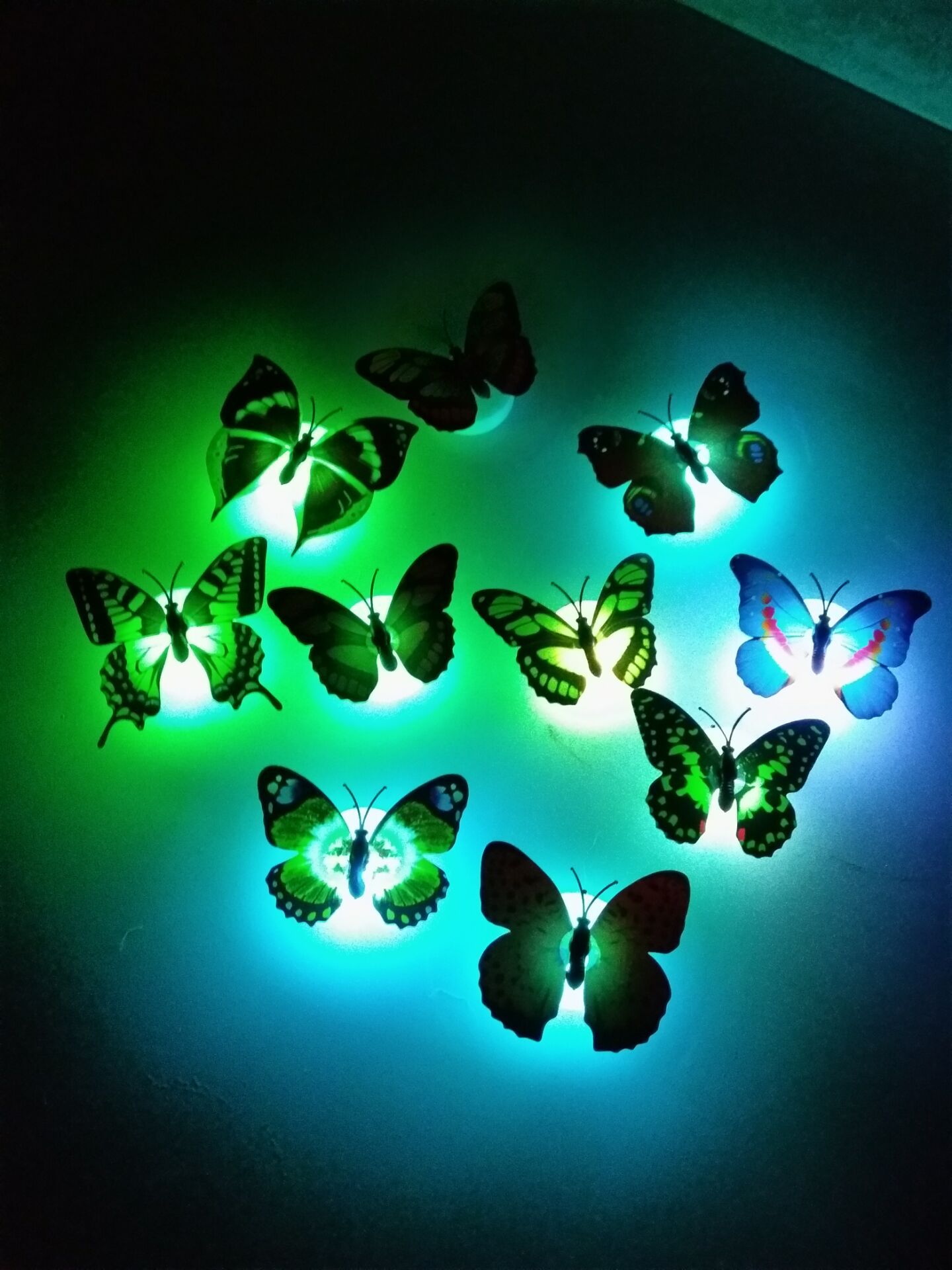 特价热卖厂家批发创意led仿真蝴蝶小夜灯可粘贴七彩发光蝴蝶装饰