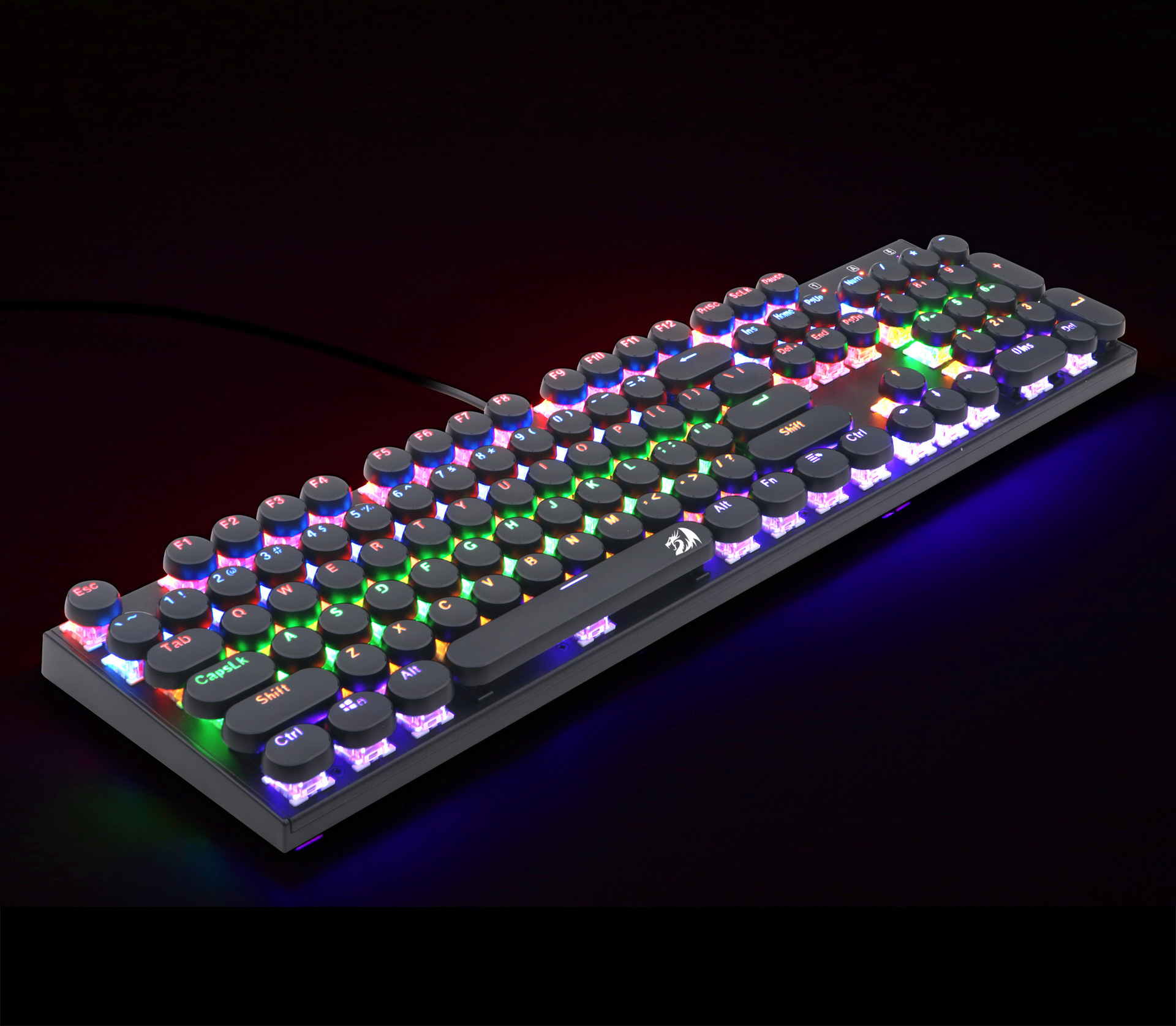 红龙k350青轴104键彩色背光全键无冲游戏usb圆形复古键帽机械键盘