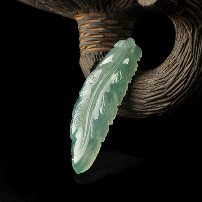 凤羽仙踪 冰种晴水起胶轻灵羽毛吊坠翡翠a货典雅挂件203833