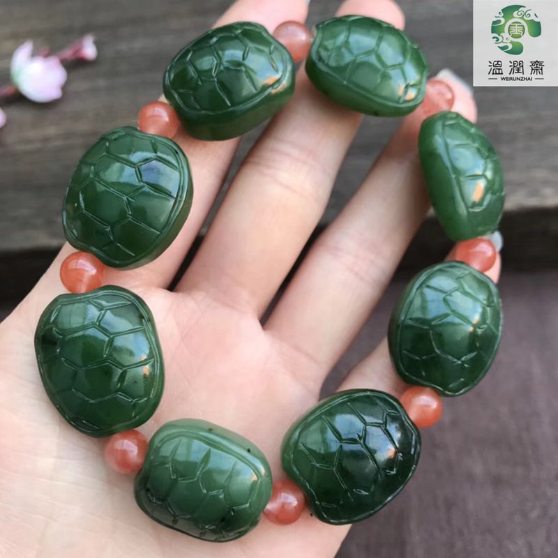 天然玉石新疆和田碧玉乌龟手链玉长寿龟手串寓意健康长寿流行时尚