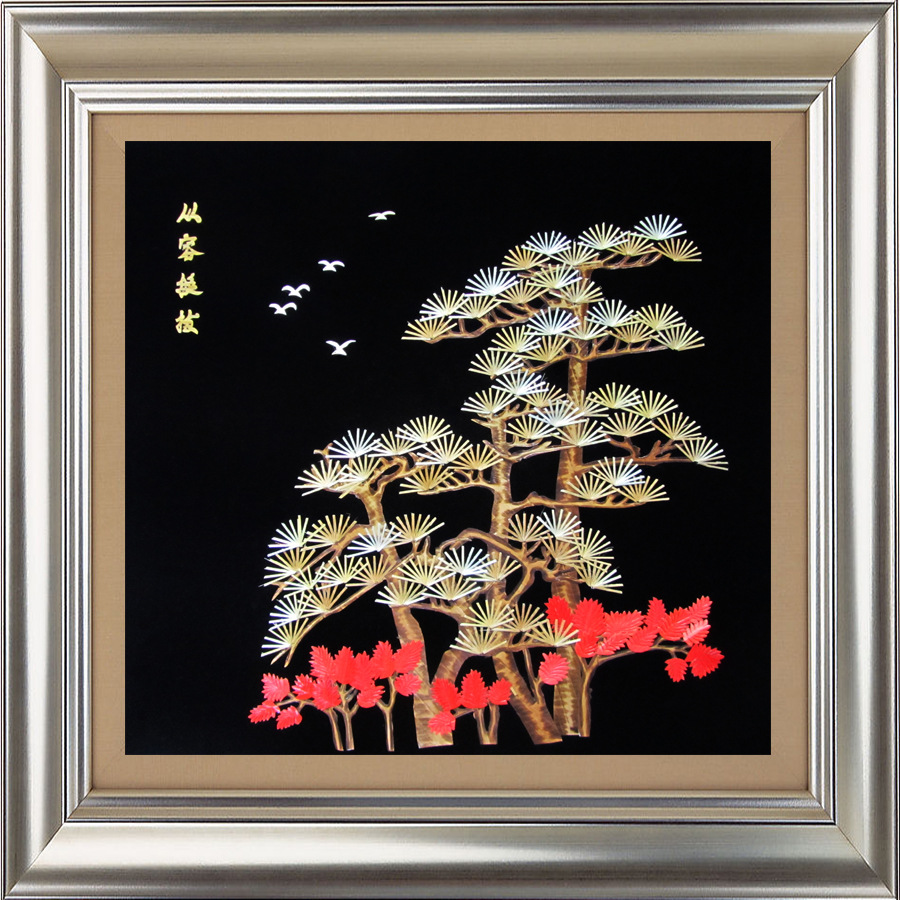 陕西民间手工艺品 手工制作 麦秆画 梅兰竹菊松 居家装饰画