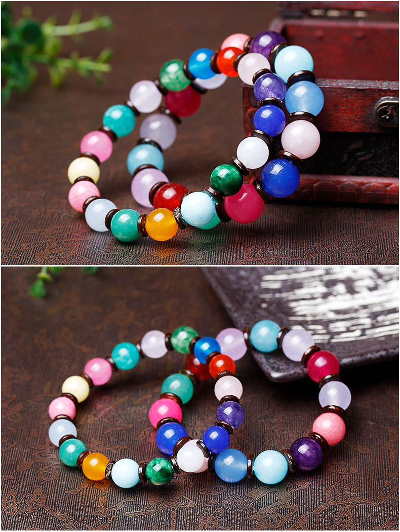 同美水晶 原创天然七彩多宝单圈手链 七彩色天然石水晶手链批发