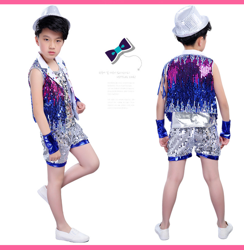 Детский костюм Детский спектакль этап одежда девушки и мальчики детские блесток хип-хоп костюмы джаз школьник майки оптом