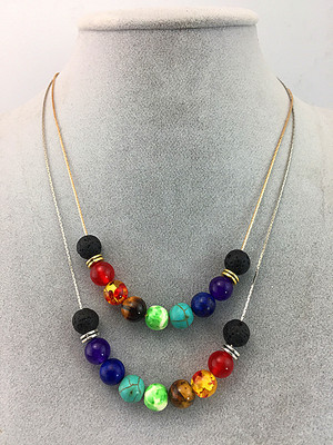 新款速卖通亚马逊热卖 项链 七彩玛瑙项链 能量火山石项链批发