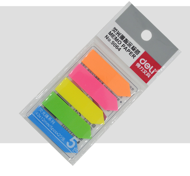 得力9064 荧光指示标签 n次贴 五色荧光指示贴 便利分类贴 索引贴