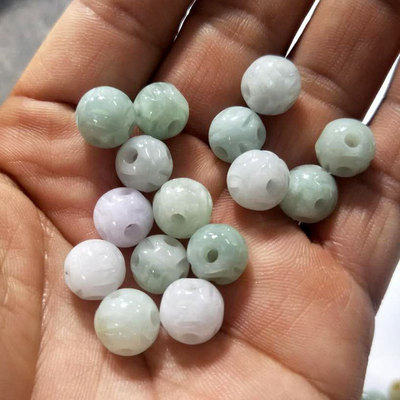 厂家直销天然a货翡翠散珠缅甸翡翠雕刻金钱圆珠子玉石工艺品定制