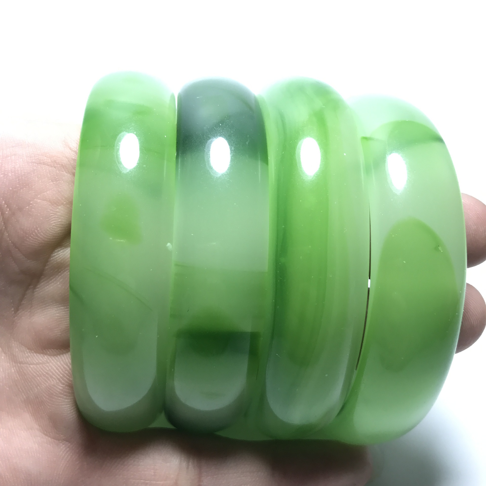 玻璃手镯 仿翡翠飘绿花 高仿合成料宽手镯 地摊货礼品热销 批发