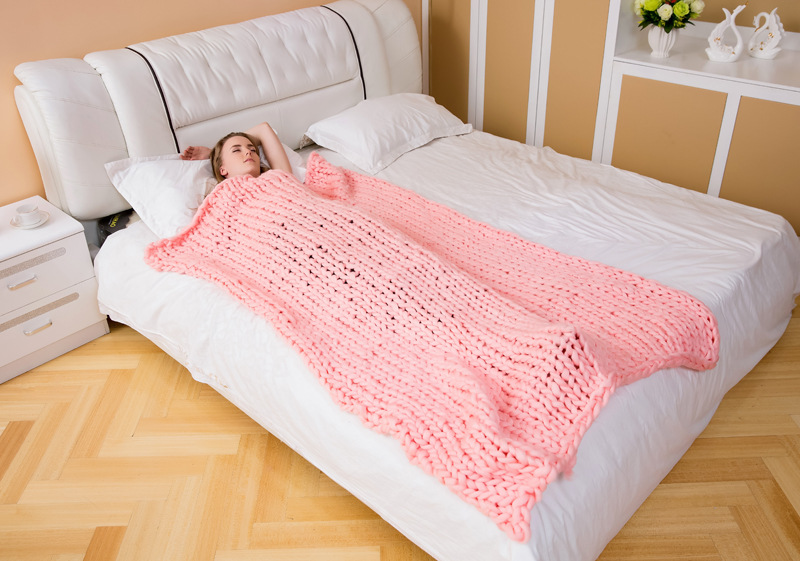 北欧粗毛线手工编织毯子毛线毯子冰岛毛针织毯盖毯新生儿摄影道具