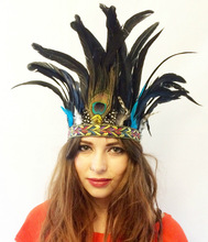 印第安欧美复古孔雀羽毛发带头饰波西米亚民族风派对舞会表演发带