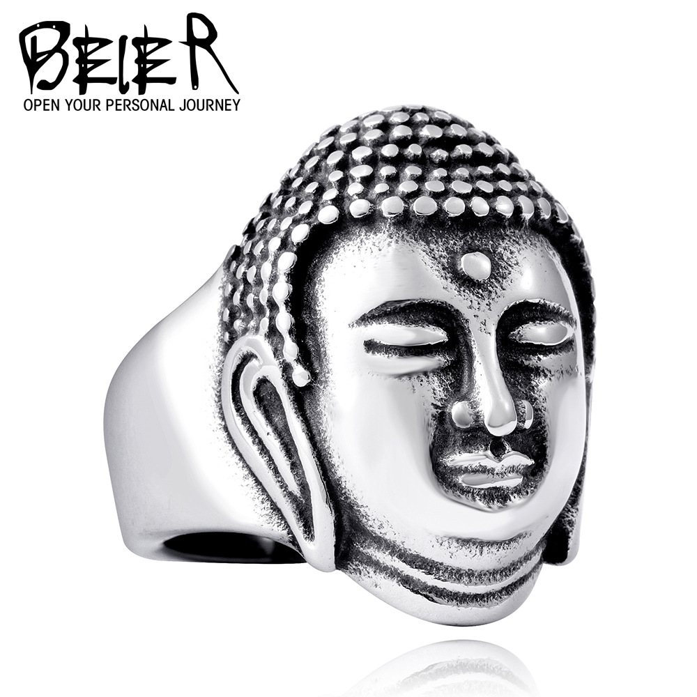 beier不锈钢饰品批发 男士钛钢戒指 佛教释迦牟尼佛祖头像指环