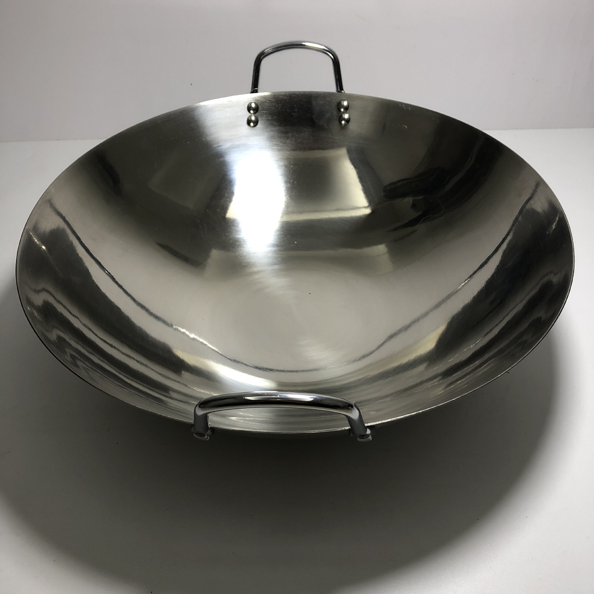 不锈钢双耳炒锅加厚大炒锅无涂层大锅圆底炒锅家用炒锅工厂大锅