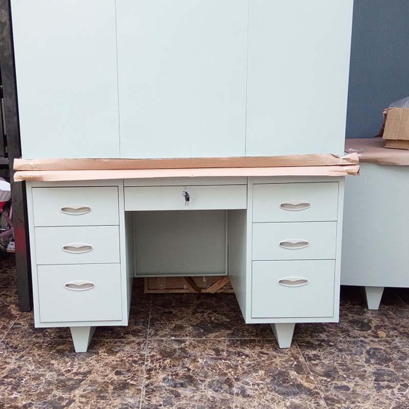 简约单人铁面双斗台深圳铁办公桌加厚钢制电脑桌