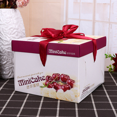 定制4寸生日蛋糕包装盒 可爱樱桃mini西点盒 diy丝带烘焙包装盒子