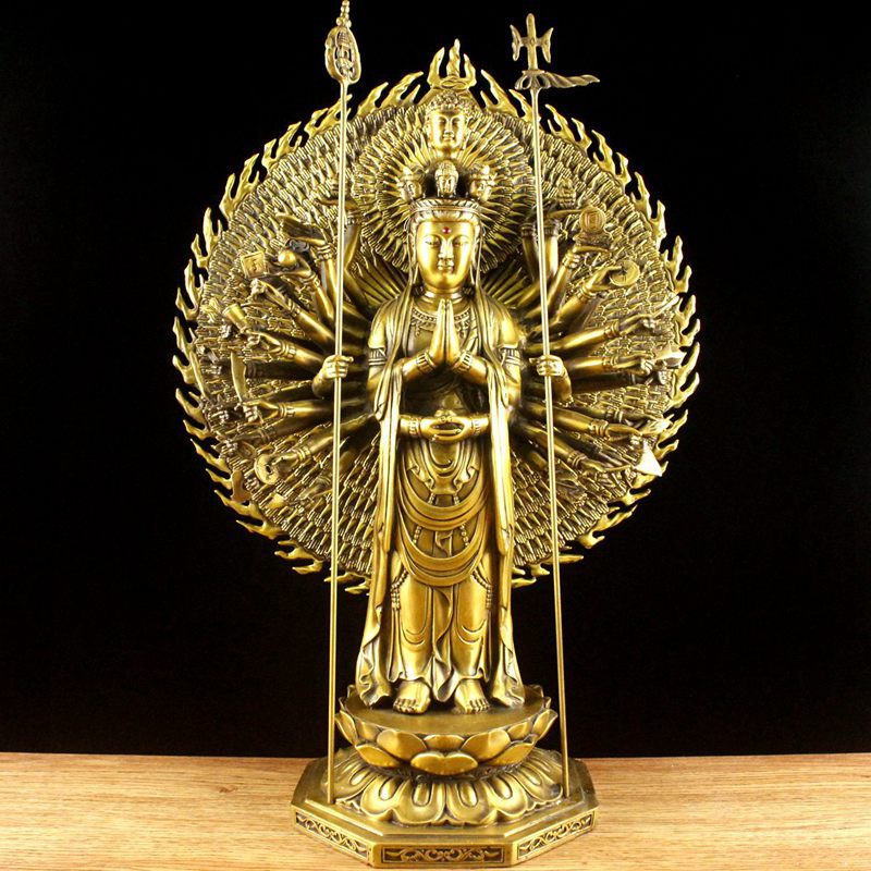 铜千手观音佛像供奉佛摆件观世音菩萨像客厅家居装饰品