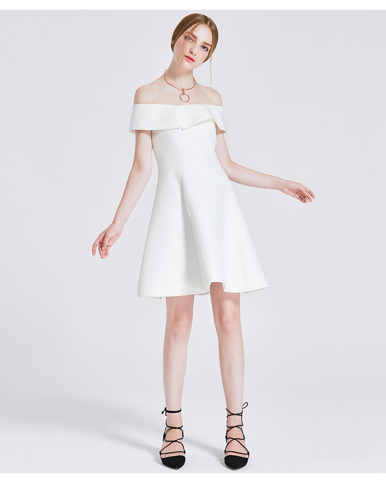 2017女装夏装新款甜美女士白色露肩一字领连衣裙性感礼服露肩裙子