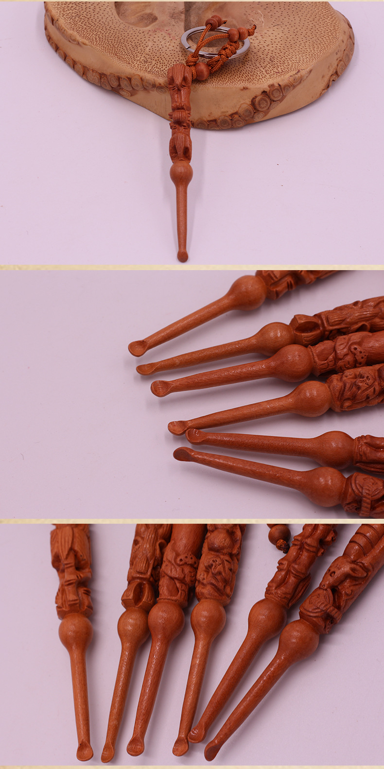 跑江湖地摊产品立体精雕枣木桃木挖耳勺钥匙扣桃木雕刻挖耳勺批发