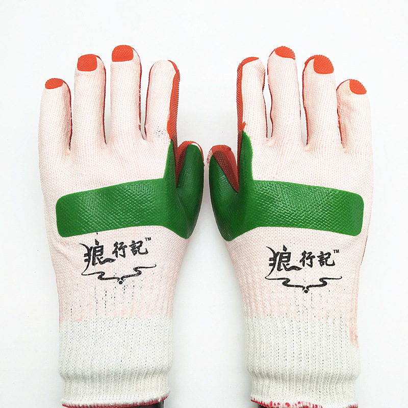 厂家供应正品双狼胶片狼行记手套线胶手套建筑工业用劳保手套